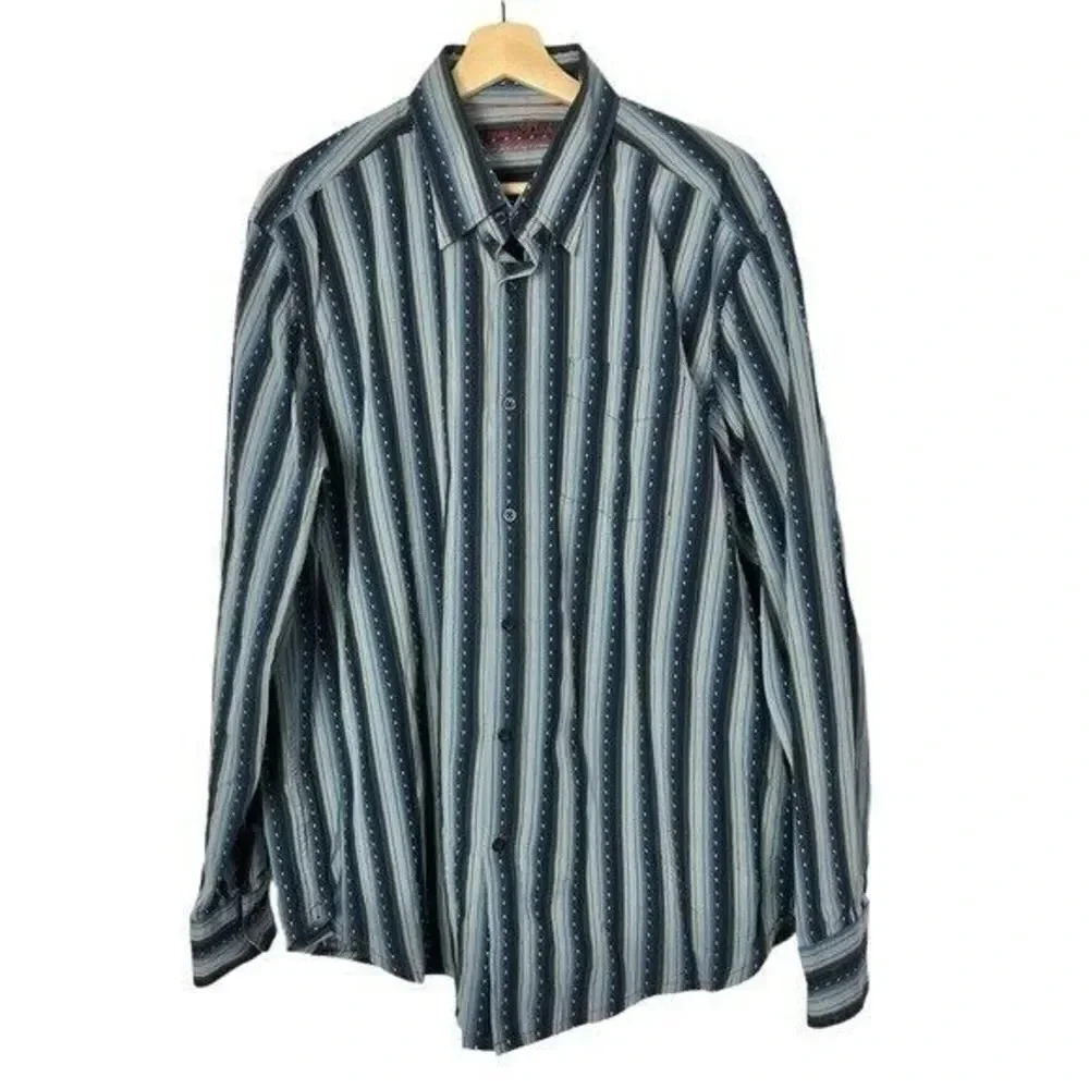 Tommy Bahama Denim Blue Cotton Stripe Long Sleeve Button Down XL